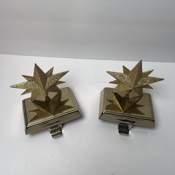 Set Of 2 Glitter Star Stocking Holder Gold Glitter Christmas Stocking Holders - Picture 5 of 12